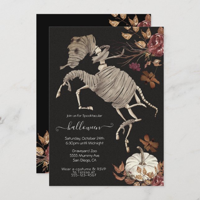 Convite Halloween Horse Floral Dark & Moody (Frente/Verso)
