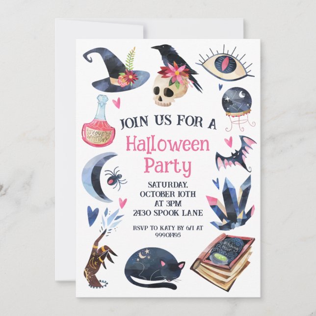 Convite Halloween Invitation, Halloween Party Invitation, (Frente)