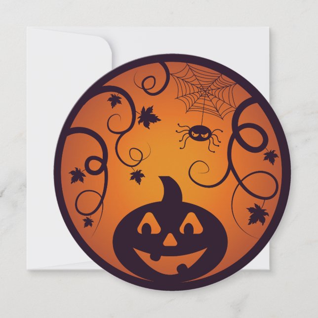 Convite Halloween Jack ou lanterna abóbora face e aranha (Frente)