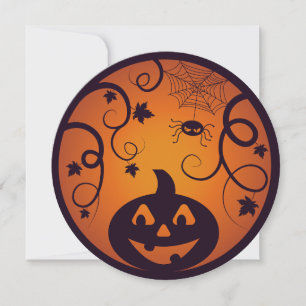 Convite Halloween Jack ou lanterna abóbora face e aranha