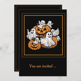 Convite Halloween: Kleine Geister mit Kürbissen -