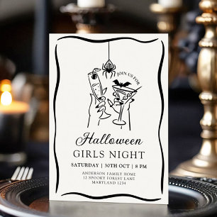 Convite Halloween Meninas Noite Convocação Desenhada