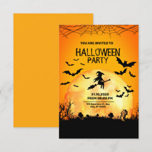 Convite Halloween Minimalista Negro e Laranja