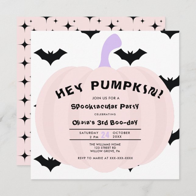 Convite Halloween Moderno de Pumpkin A Qualquer Ano Aniver (Frente/Verso)
