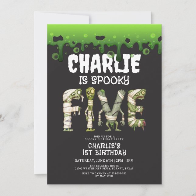 Convite Halloween Monsters Spooktacular 5 Birthday (Frente)