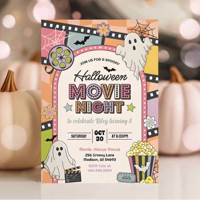 Convite Halloween Movie Night Girl Birthday Invitation (Criador carregado)