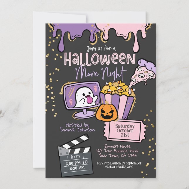 Convite Halloween Movie Night Invitation (Frente)
