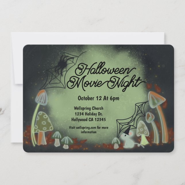 Convite Halloween Movie Night Woodland Glow (Frente)