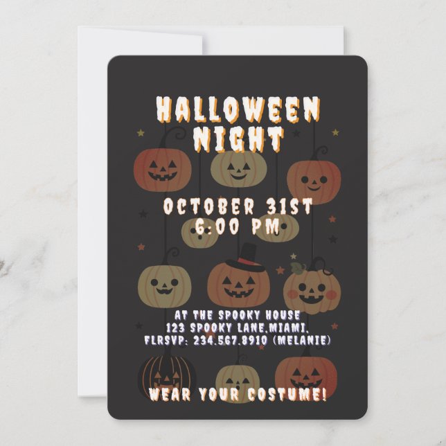 Convite Halloween Night Spooky Cute Jack-O'-Lantern (Frente)