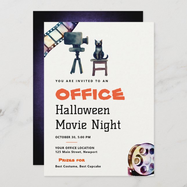 Convite Halloween Office Party Business Cinema Noite de Ci (Frente/Verso)