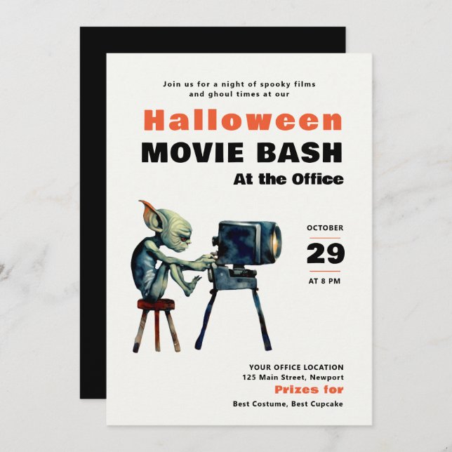 Convite Halloween Office Party Business Movie Bash Gremlin (Frente/Verso)