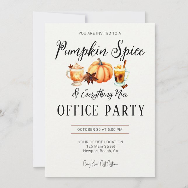 Convite Halloween Office Party Business Pumpkin Spice Nice (Frente)