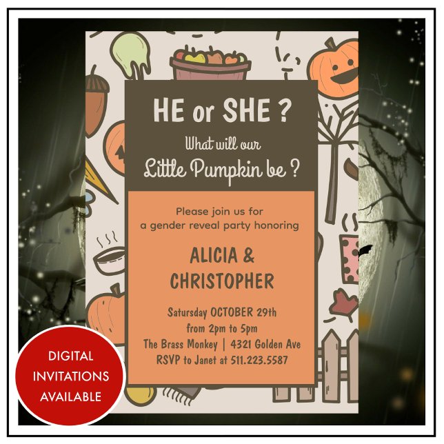 Convite halloween outono REVELAÇÃO DE GÊNERO (halloween-fall-GENDER-REVEAL-Invitation-1)