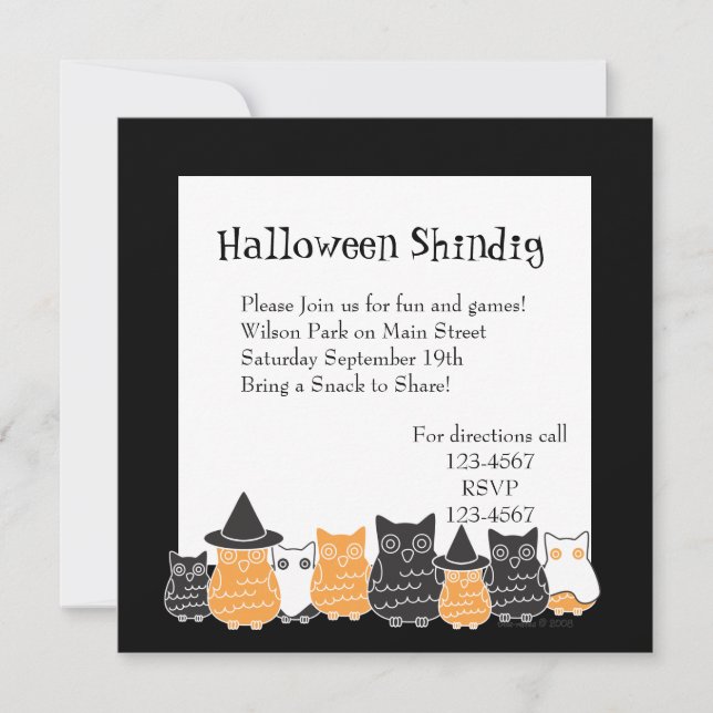 Convite Halloween Owls (Frente)