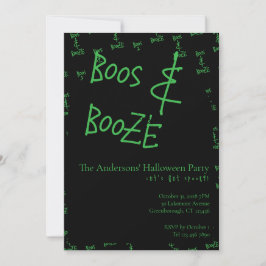 Convite Halloween Party Boos and Booze Green Black