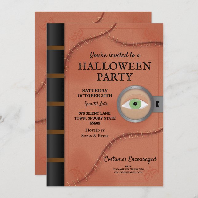 Convite Halloween Party Spell Book Hocus Eye Horror (Frente/Verso)