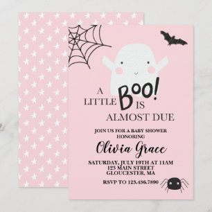 Convite Halloween Pequeno Fantasma Boo Chá de Bebê Rosa