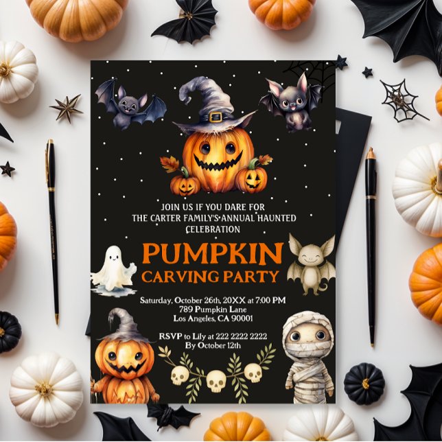 Convite Halloween Pumpkin Carving Party Invite (Criador carregado)