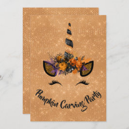 Convite Halloween Pumpkin Carving Party Unicorn