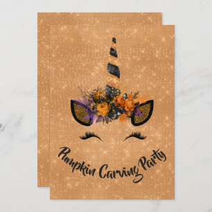 Convite Halloween Pumpkin Carving Party Unicorn