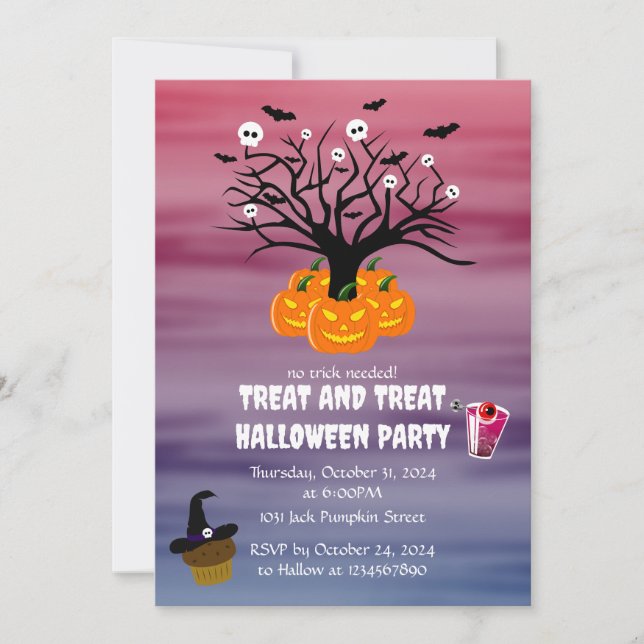Convite Halloween Pumpkin Jack o’ Lanterna Árvore Morto (Frente)