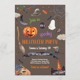 Convite Halloween Pumpkin Witch Cat Spider Spookit Anivers