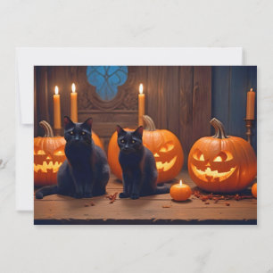 Convite Halloween Pumpkins Gato Bonito Mágico Festivo