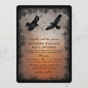 Convite Halloween Ravens e Corações Casados Juntos com
