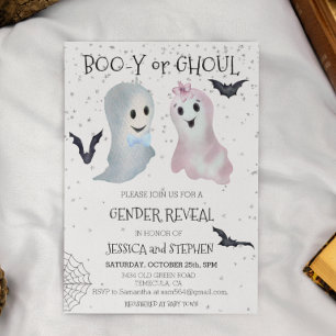 Convite Halloween Revelação de Gênero de Fantasmas Boo-y e