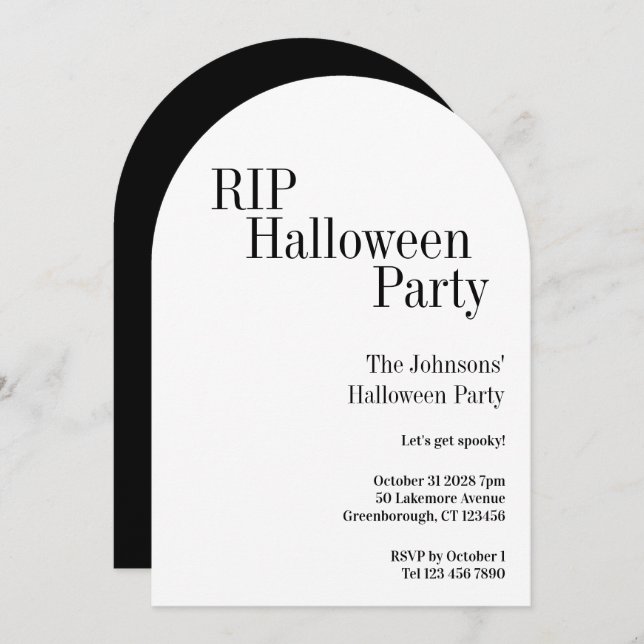 Convite Halloween RIP Party Black and White (Frente/Verso)