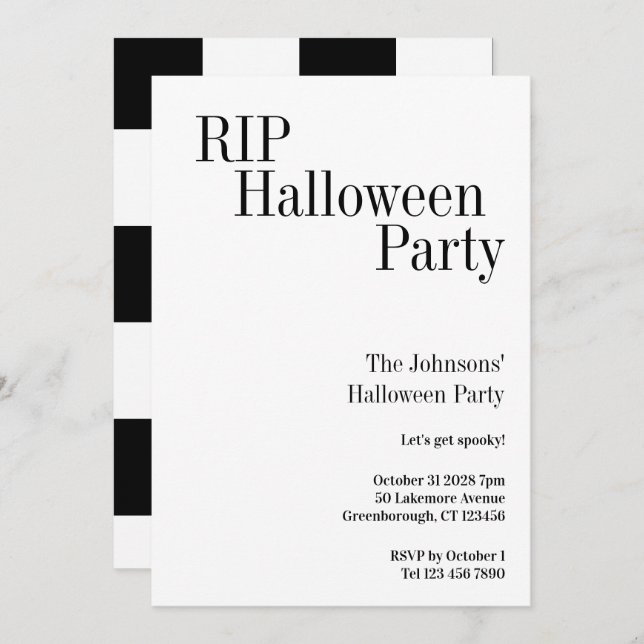 Convite Halloween RIP Party Black and White Check (Frente/Verso)
