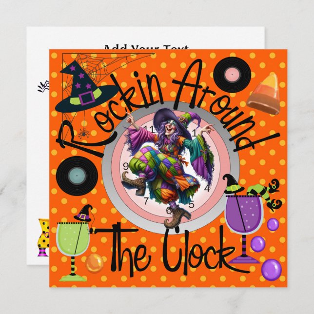 Convite Halloween Rockin' em torno da festa do relógio (Frente/Verso)