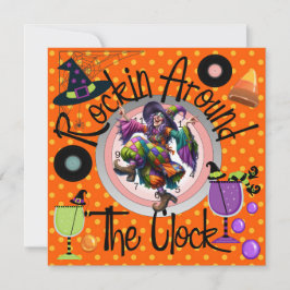 Convite Halloween Rockin' em torno da festa do relógio