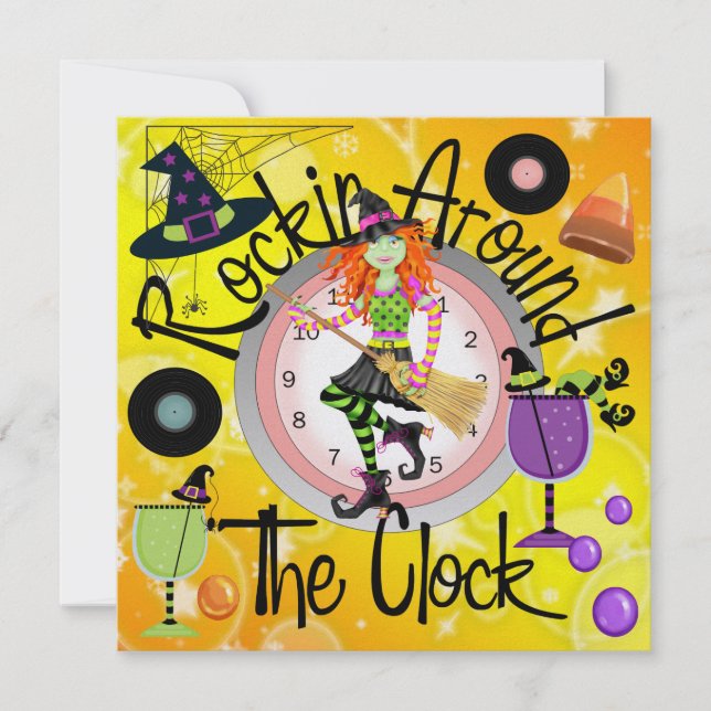 Convite Halloween Rockin' em torno da festa do relógio - S (Frente)