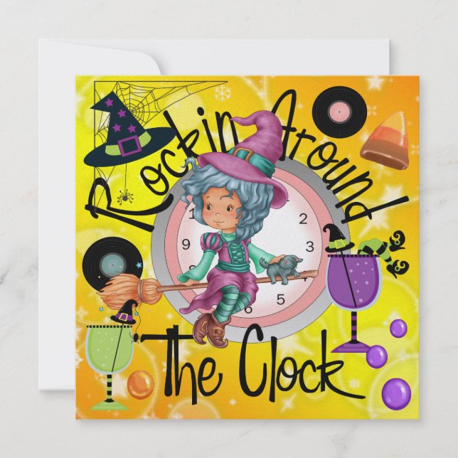 Convite Halloween Rockin' em torno da festa do relógio - S (Frente)