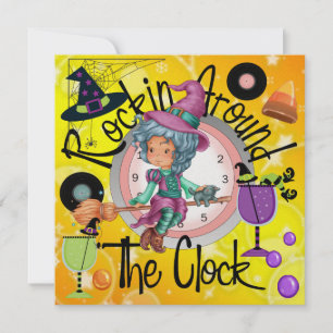 Convite Halloween Rockin' em torno da festa do relógio - S