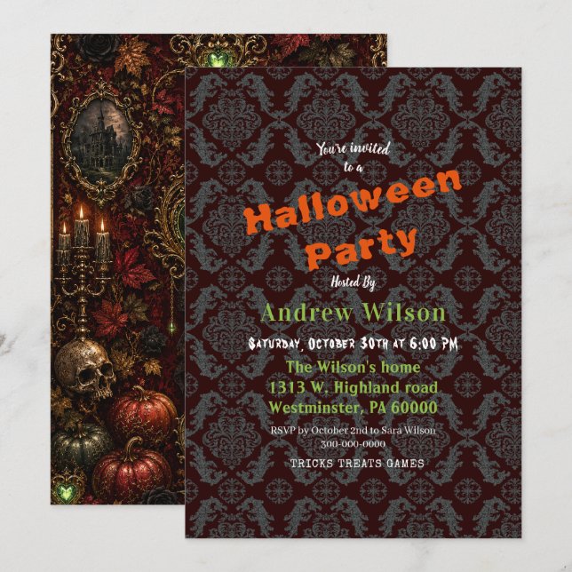 Convite Halloween Romântico Gótico (Frente/Verso)