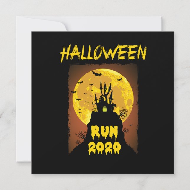 Convite Halloween Run 2020 Spooky Bats Moon Horror Gift (Frente)