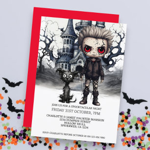 Convite Halloween Scary Boy e Cachorro sob lua cheia