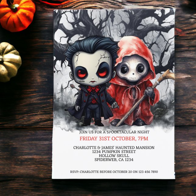 Convite Halloween Scary Grim Reaper e Vampiro (Halloween Scary Grim Reaper and Vampire Invitations from Ricaso)