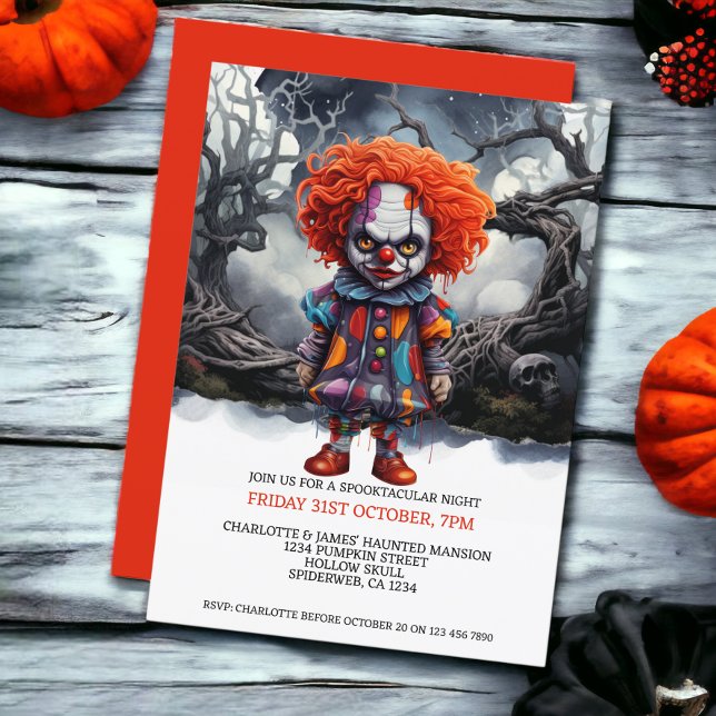 Convite Halloween Scary Palhaço Em Woods (Halloween Scary Clown In Woods Invitations from Ricaso)