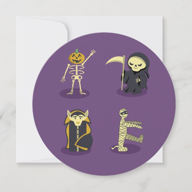 Convite Halloween Skeleton Dracula Mummy Grim Reaper (Frente)