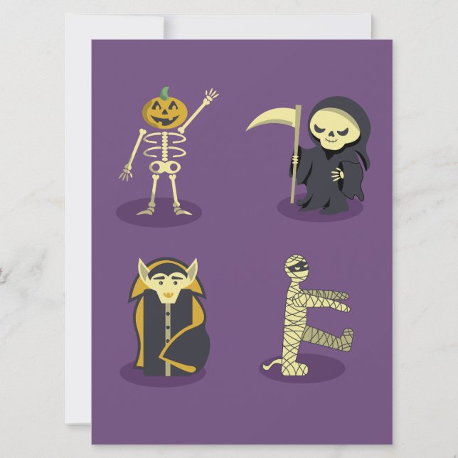 Convite Halloween Skeleton Dracula Mummy Grim Reaper (Frente)