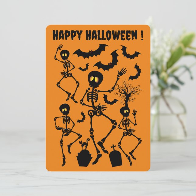 Convite Halloween Skeletons Macabre Dance (Em pé/Frente)