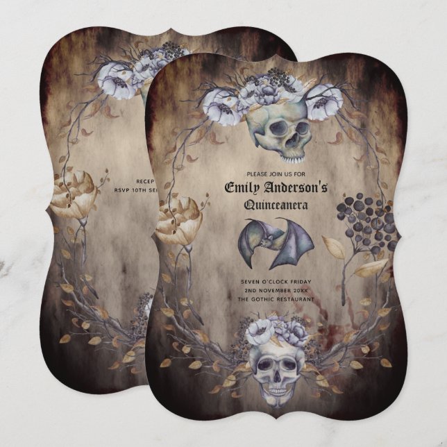 Convite Halloween Skulls Trendy Party Convida Watercolor (Frente/Verso)