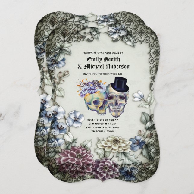 Convite Halloween Skulls Trendy Party Convida Watercolor (Frente/Verso)