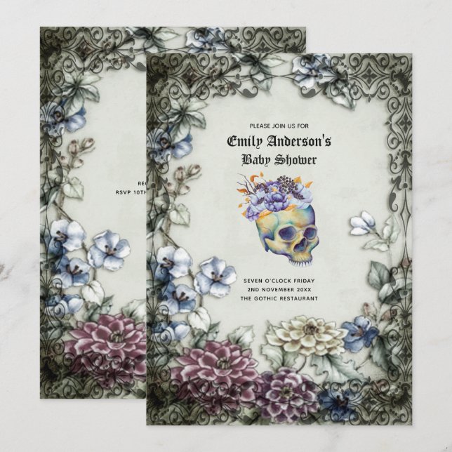 Convite Halloween Skulls Trendy Party Convida Watercolor (Frente/Verso)