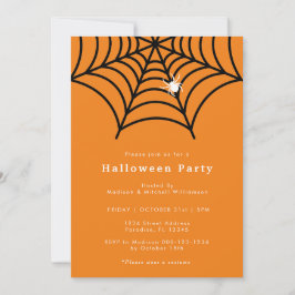 Convite Halloween Spider Web Spooky Modern Orange Party