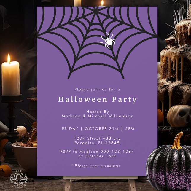 Convite Halloween Spider Web Spooky Modern Purple Party (Criador carregado)