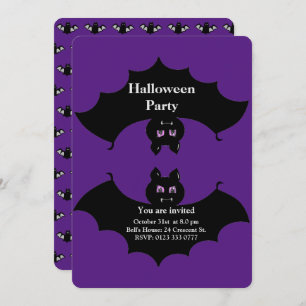 Convite Halloween Spooky Bats em Royal Purple